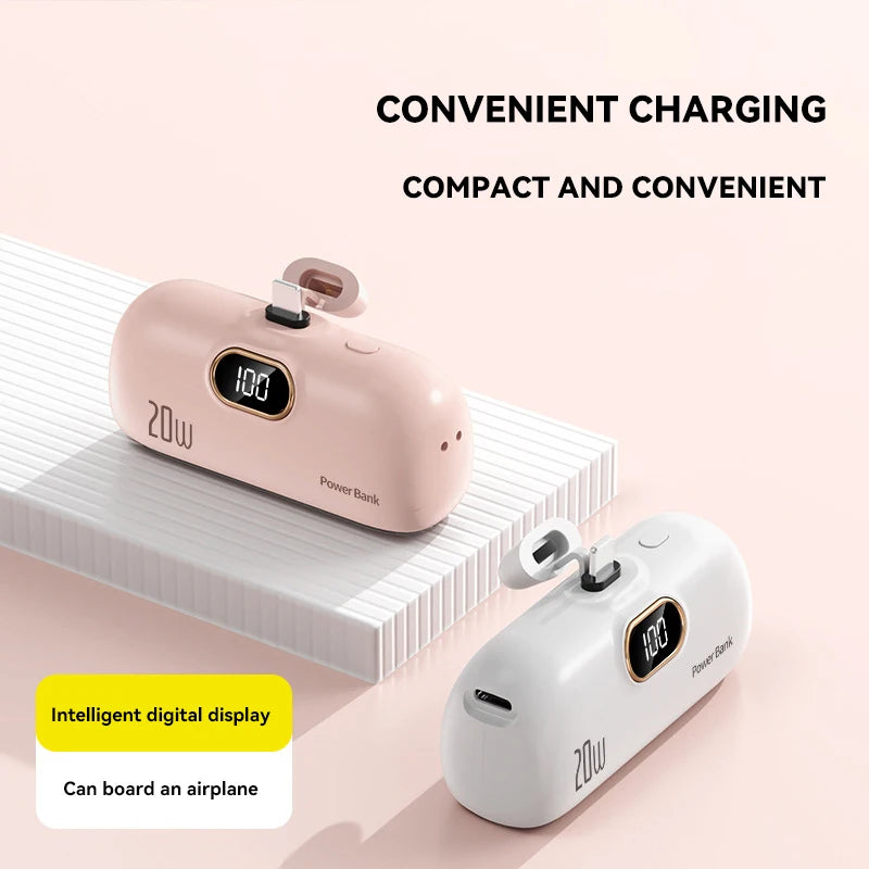 Xiaomi Mini 30000mAh Power Bank Built Cable Portable Mobile Phone Charger External Battery Capsule Powerbank For Type-C iPhone