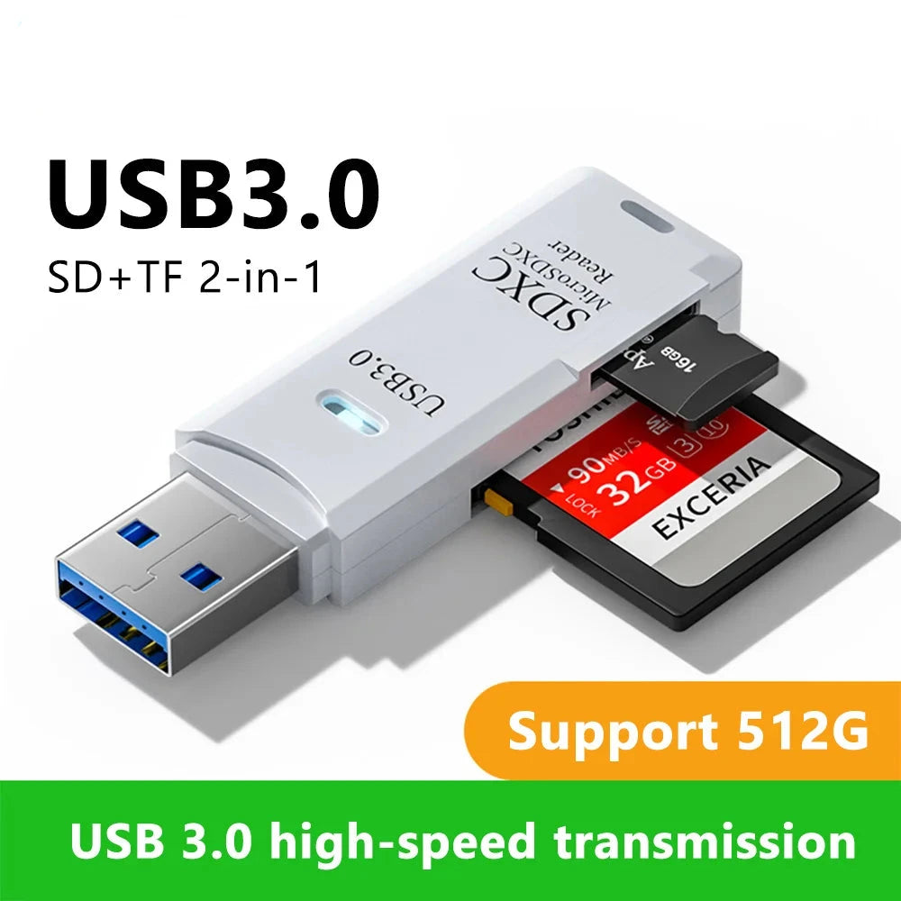 2 IN 1 Card Reader USB 3.0 Micro SD TF Card Memory Reader High Speed Multi-card Writer Adapter Flash Drive Laptop Accessories