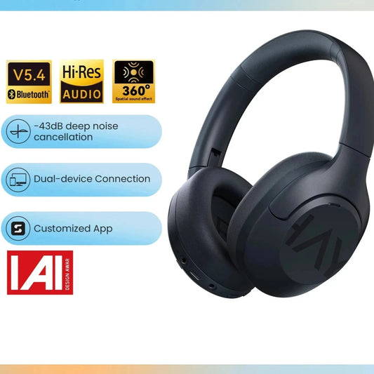 Wireless Bluetooth 5.4 Headphones 43dB Adaptive Noise Cancelling Headsets 40mm Driver 80H Playtime Earphones