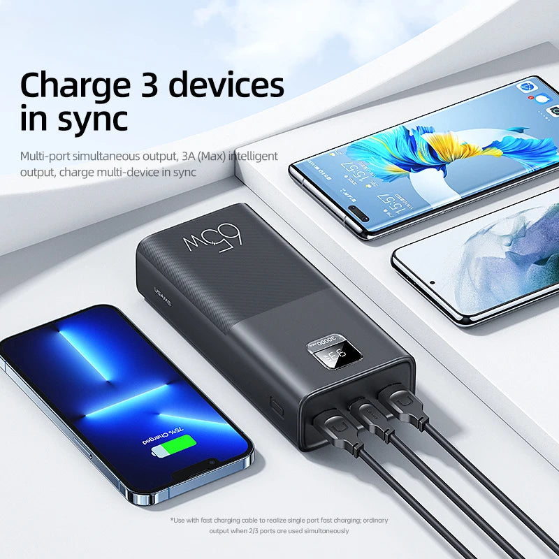 65W Power Bank 30000mAh PD Quick Charge SCP FCP Powerbank Portable External Battery Charger For Phone Laptop Tablet Mac