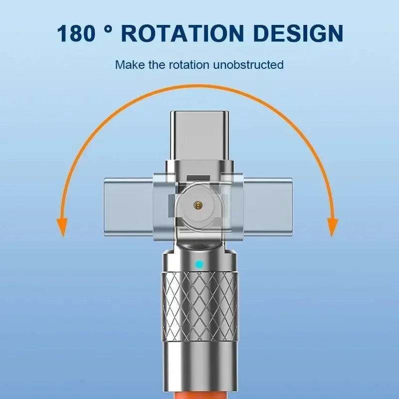 Fast Charge USB Type C Cable 180 Degree Rotation Elbow Cable for Xiaomi13 Redmi 12 Honor Phone Data Cable