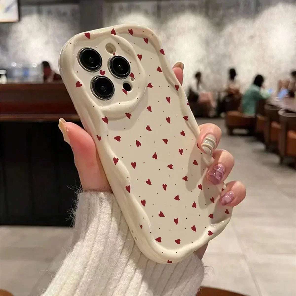 Case for IPhone 15 14 Pro Max 11 13 12 Mini XR 8 7 Plus X XS SE 2020 2022 Cover Love Heart 3D Wavy Curved Edge Soft Clear TPU