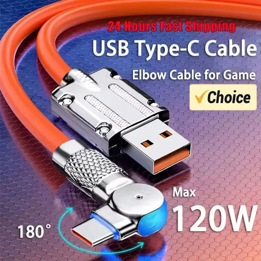 Fast Charge USB Type C Cable 180 Degree Rotation Elbow Cable for Xiaomi13 Redmi 12 Honor Phone Data Cable