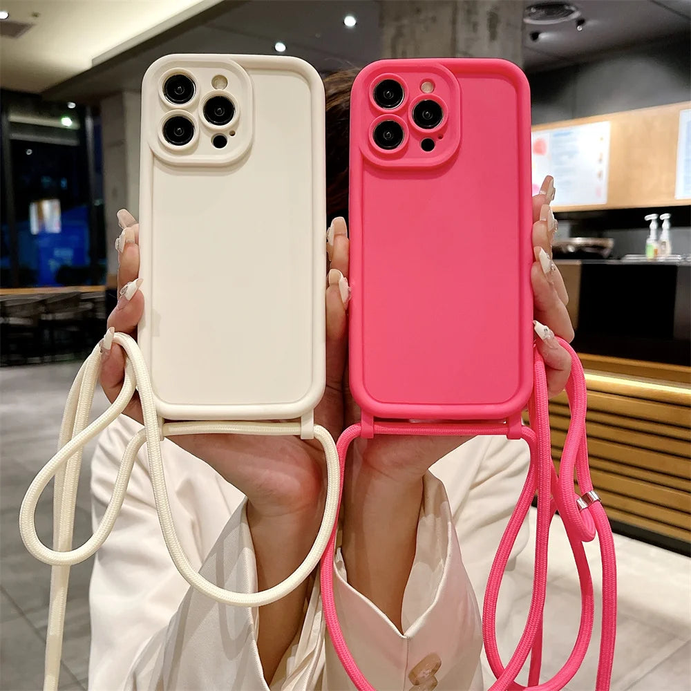 Phone Case For iPhone 14 13 15 16 Pro Max 12 11 X XR XS 7 8 Plus SE 2020 2022 Crossbody Adjustable Lanyard Strap Rope Soft Cover