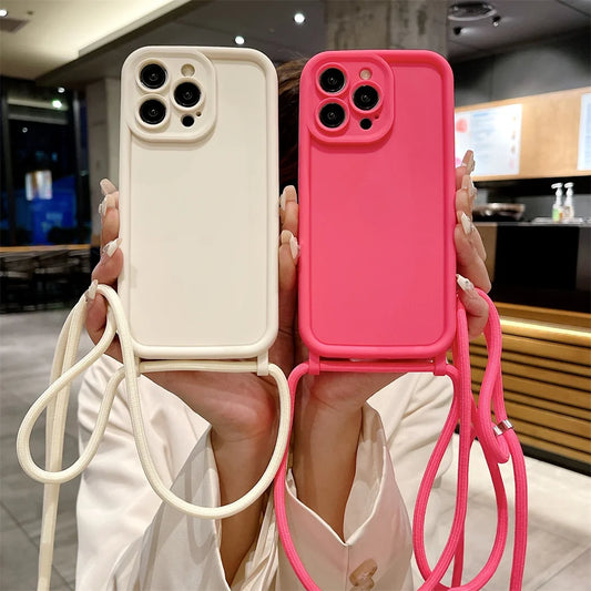 Phone Case For iPhone 14 13 15 16 Pro Max 12 11 X XR XS 7 8 Plus SE 2020 2022 Crossbody Adjustable Lanyard Strap Rope Soft Cover