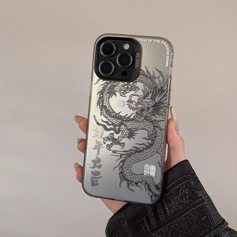 New Luxury Laser Eastern myths legends Chinese dragon Phone Case For iPhone 11 12 13 14 Pro Max 15 Plus 3D Totem Anti-drop Cover