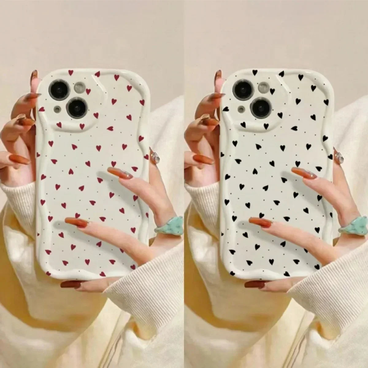 Case for IPhone 15 14 Pro Max 11 13 12 Mini XR 8 7 Plus X XS SE 2020 2022 Cover Love Heart 3D Wavy Curved Edge Soft Clear TPU