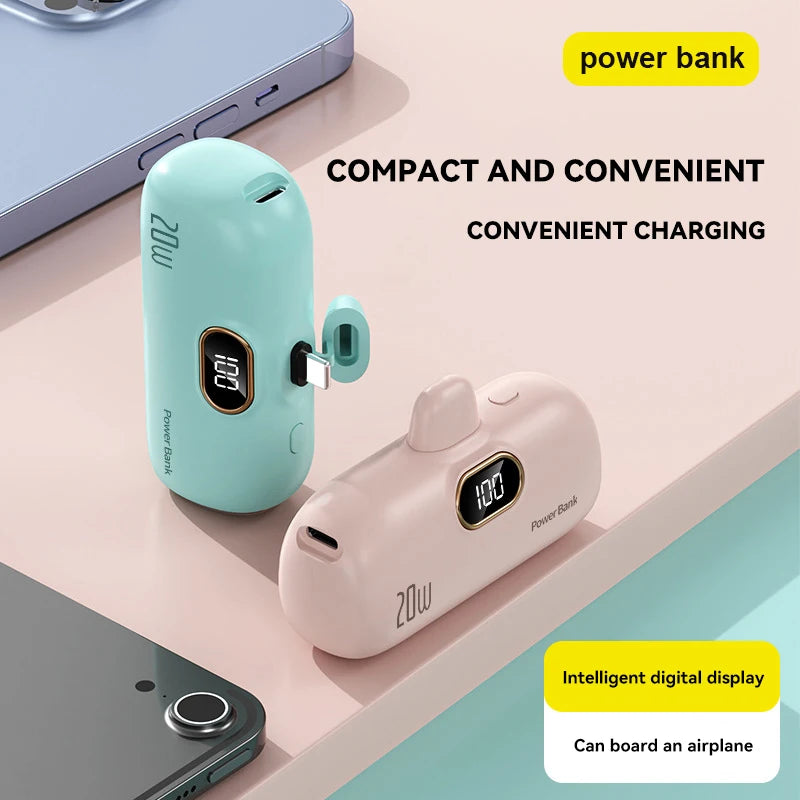 Xiaomi Mini 30000mAh Power Bank Built Cable Portable Mobile Phone Charger External Battery Capsule Powerbank For Type-C iPhone